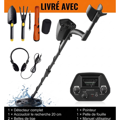 Détecteur de Métaux Pointeur Mécanique – 5,69 kHz | Bobine Étanche 7,9" | Tout Métal & Disque