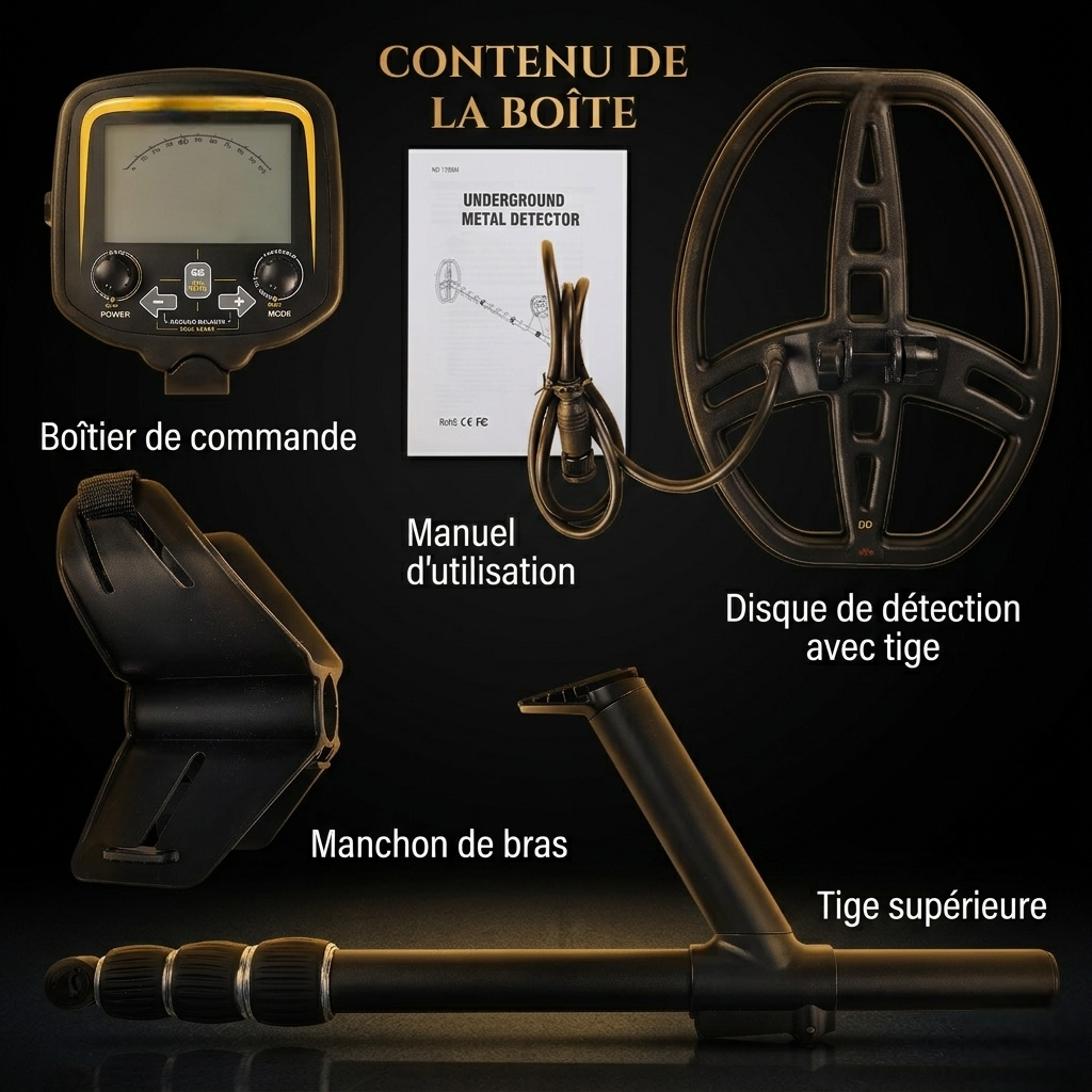 Détecteur de Métaux Haute Sensibilité – Or, Reliques & Trésors | Profondeur 1,5 m | Bobine DD 11"