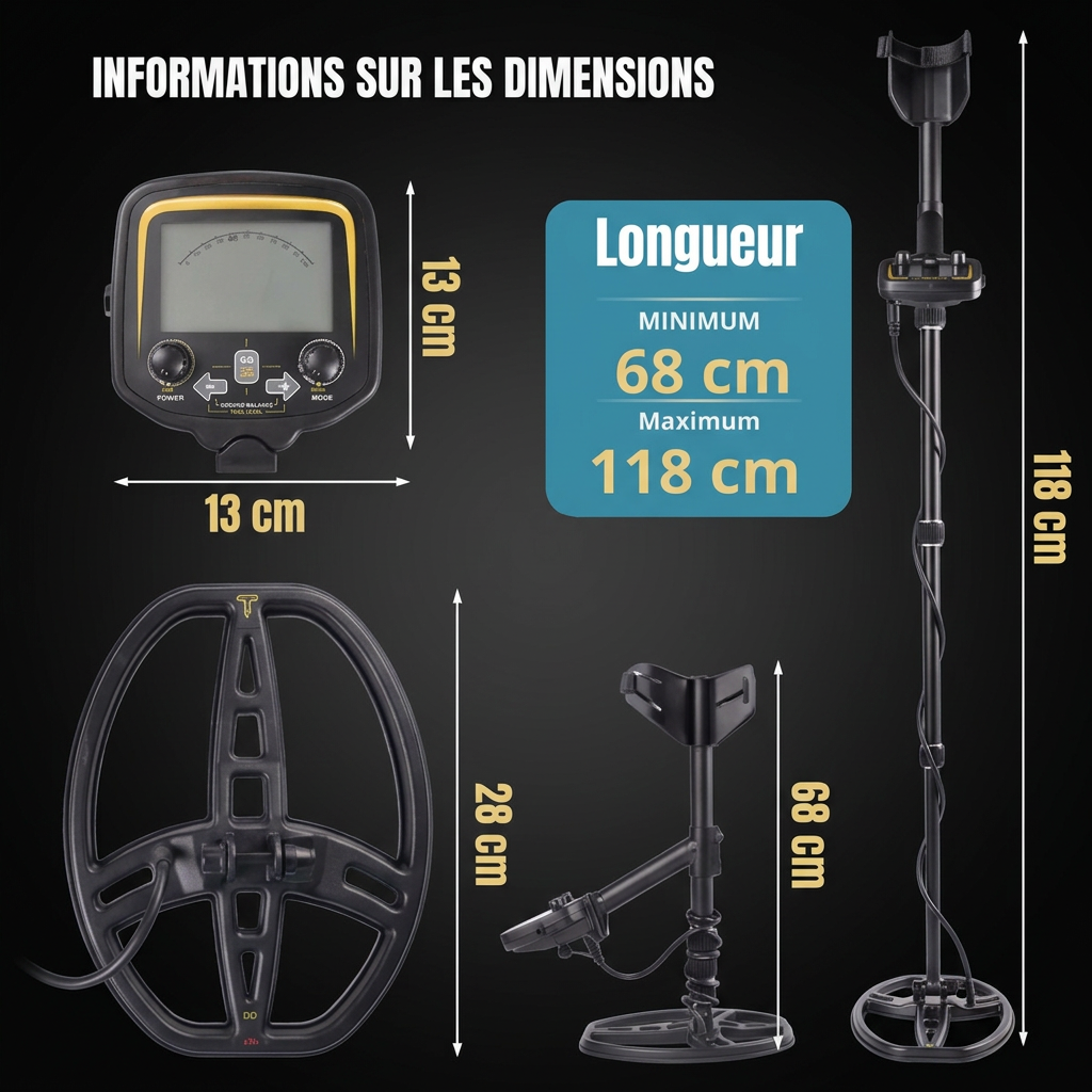 Détecteur de Métaux Haute Sensibilité – Or, Reliques & Trésors | Profondeur 1,5 m | Bobine DD 11"